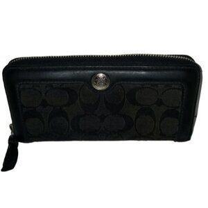 COACH Wallet Hampton Signature C Black Jacquard Leather Trim WOMEN'S WOMAN'S